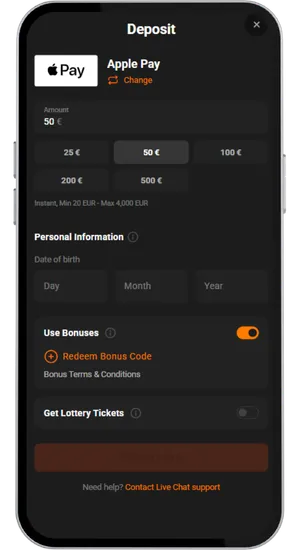 Depositing and claiming a welcome bonus for Chicken Road